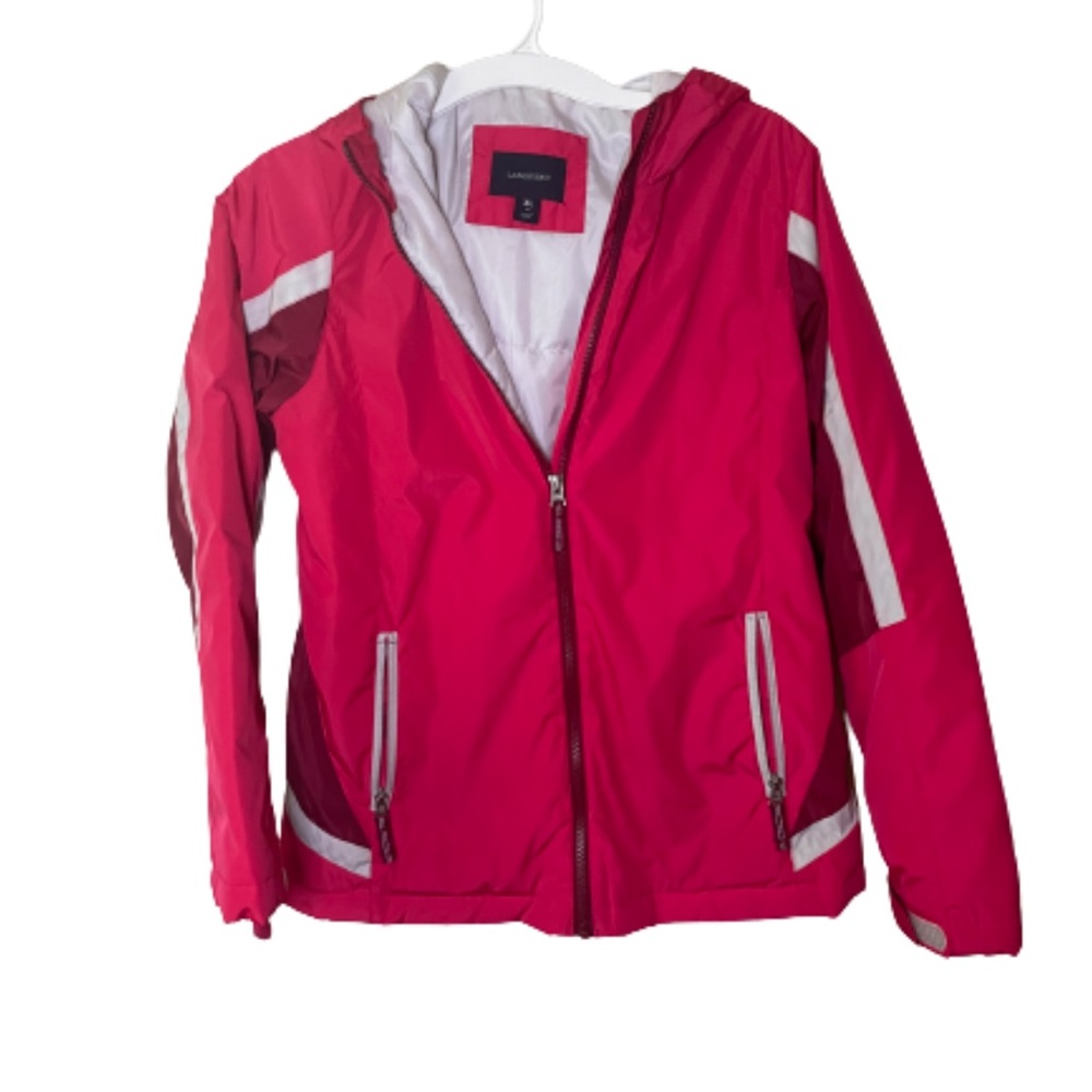 Land's End girl's winter jacket coat parka pink white hooded size 16 new